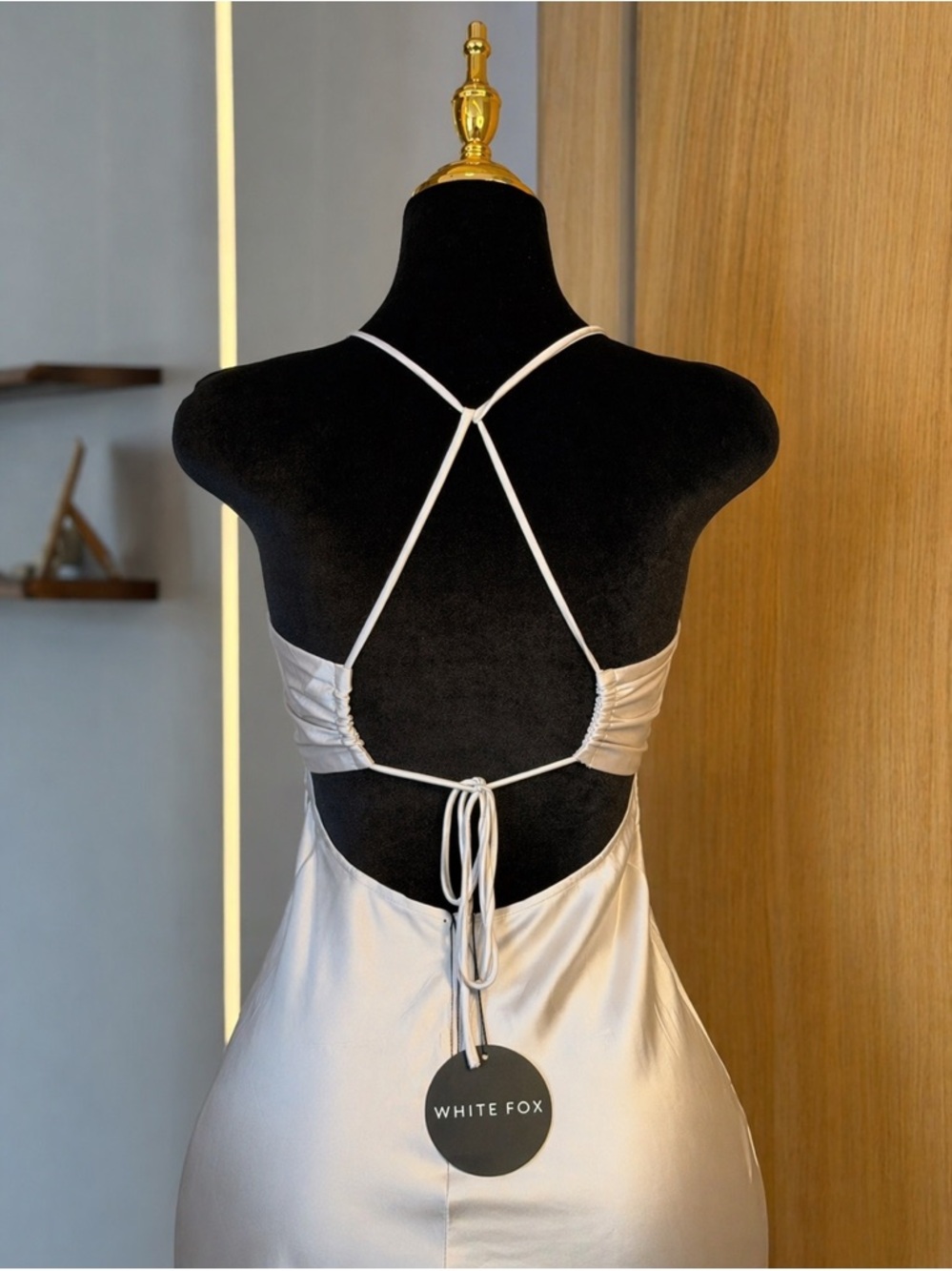 White Fox Champagne Ivory White Satin Midi Dress | Minimal Luxe Muse - Picture 5 of 6